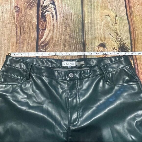 CALVIN KLEIN faux leather green pants Size 14 Preowned - Picture 4 of 10
